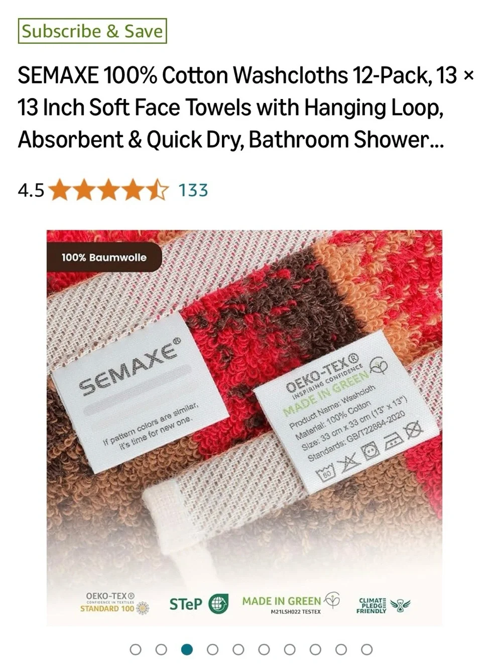 12-Pack Plumgarden Cotton Hand Towels - Peach with Red & Brown Accent